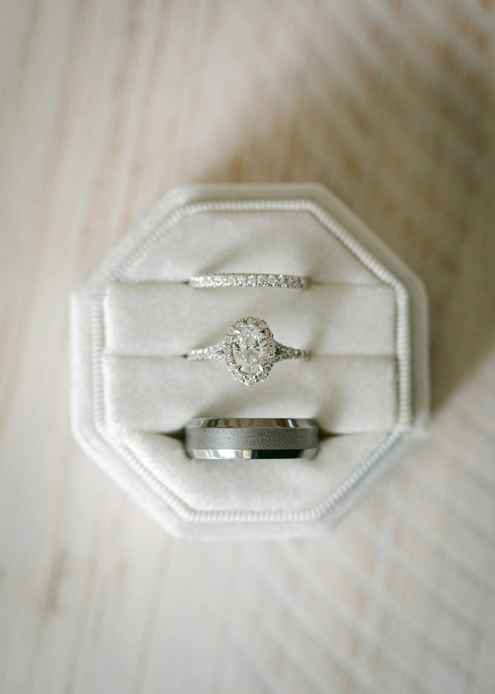 A ring box open on a table